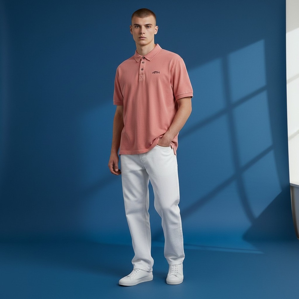 Orvis Polo Shirt Mens M 3B94 Salmon Pink Short Sleeve Cotton Fish Graphic